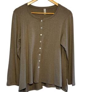 F.H. Clothing Made in USA Lagen Look Tan Size Small Button Up Rayon Cardigan